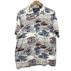 Men's Car Racing Theme Jersey Knit Button Up Collared Casual Shirt Size Medium